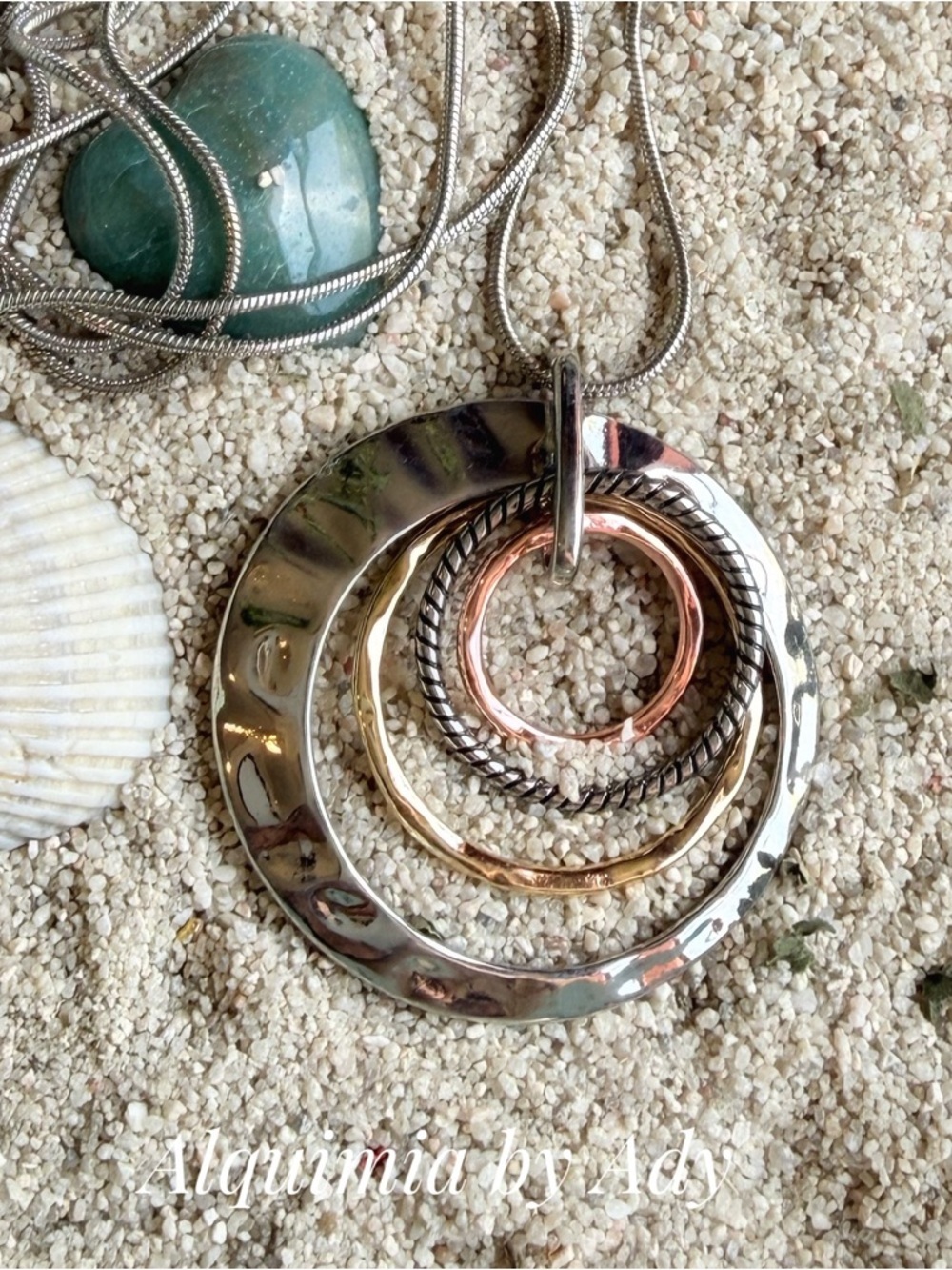 Alquimia Tri-Tone Interlocking Circle Pendant Necklace - Silver, Gold, Rose Gold